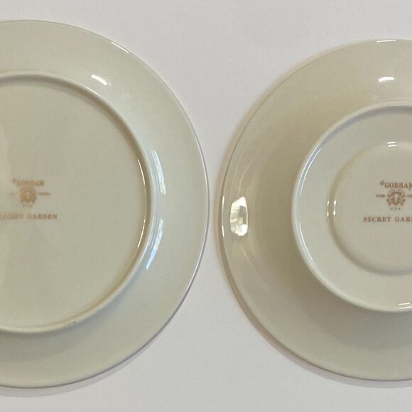 Gorham Fine China Secret Garden Teacup & Saucer Set and 6.5" Bread Plate - Picture 9 of 9